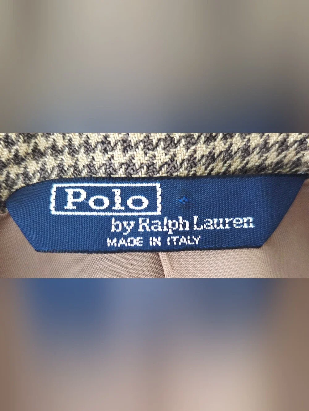 VINTAGE POLO BY RALPH LAUREN SILK AND VIRGIN WOOL HOUNDSTOOTH BLAZER.